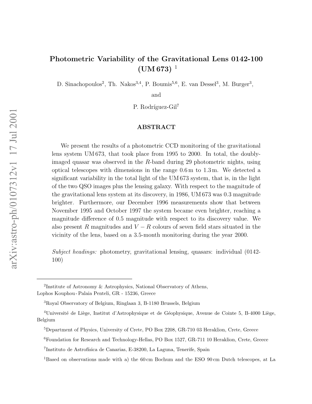 Photometric Variability of the Gravitational Lens 0142-100 (UM