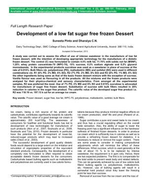 Development of a Low Fat Sugar Free Frozen Dessert