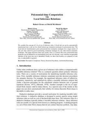 Polynomial-Time Computation Via Local Inference Relations