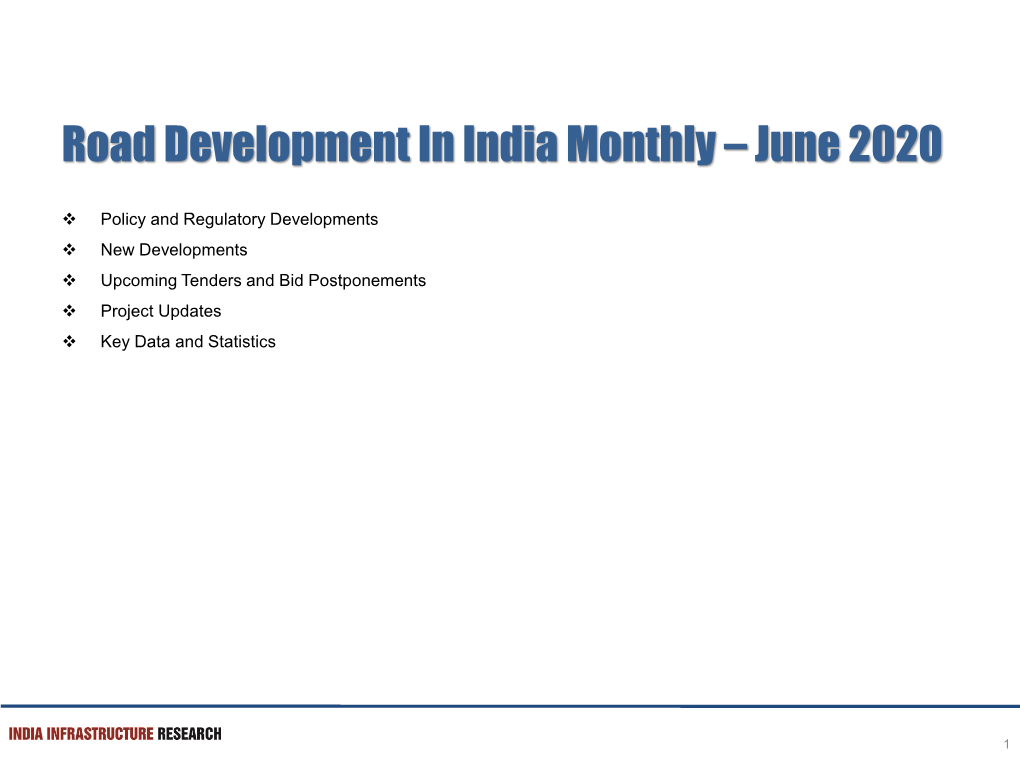 Road Development in India Monthly – June 2020