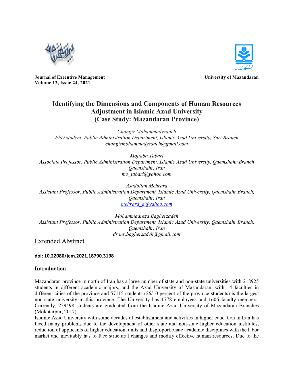 Extended Abstract Doi: 10.22080/Jem.2021.18790.3198