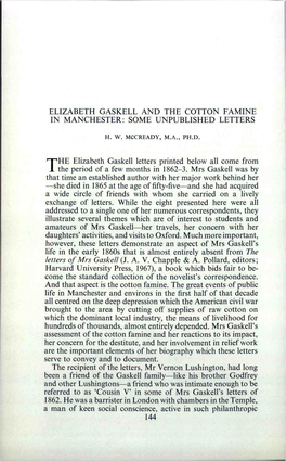 Elizabeth Gaskell and the Cotton Famine in Manchester: Some Unpublished Letters