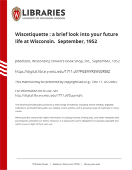 A Brief Look Into Your Future Life at Wisconsin. September, 1952