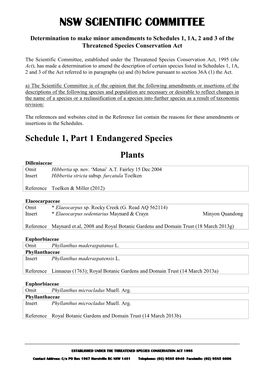 Determination to Make Minor Amendments T Oschedules 1, 1A, 2