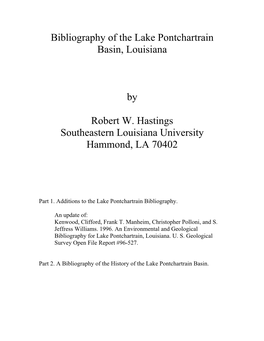 Bibliography of the Lake Pontchartrain Basin, Louisiana