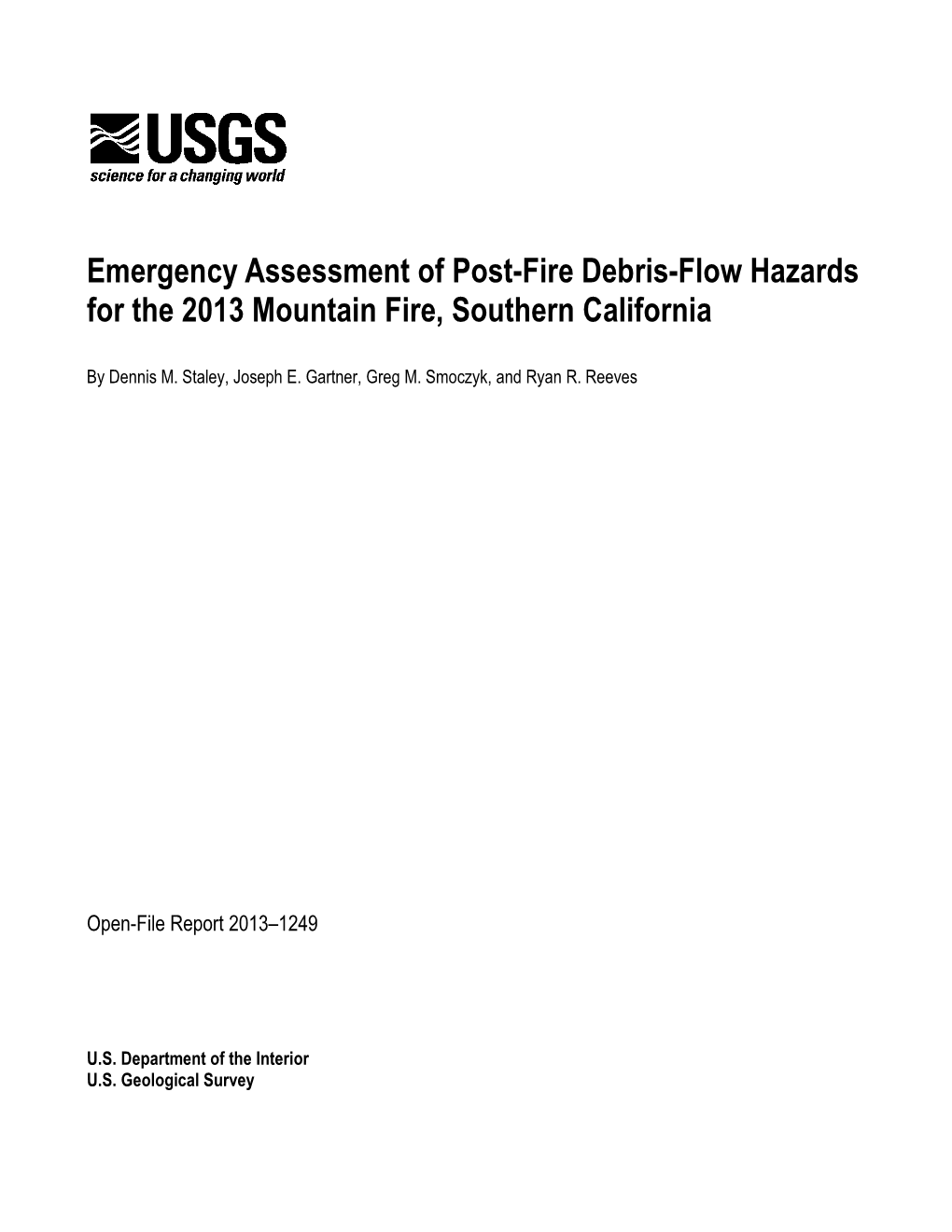 Emergency Assessment of Post-Fire Debris-Flow Hazards for the 2013 Mountain Fire, Southern California