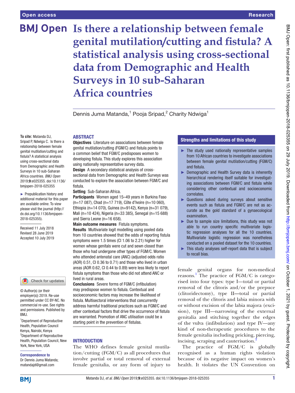 Is There a Relationship Between Female Genital Mutilation/Cutting and Fistula