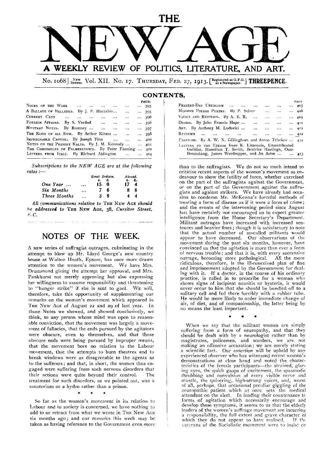 New Age, Vol. 12, No.17, Feb. 27, 1913