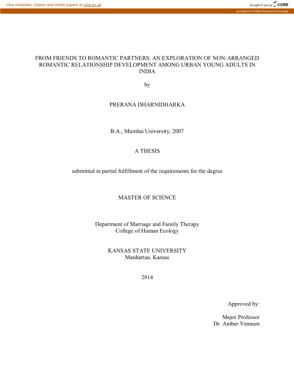 An Exploration of Non-Arranged Romantic Relationship Development Among Urban Young Adults in India