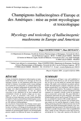 Champignons Hallucinogènes D'europe Et Des Amériques : Mise Au Point Mycologique Et Toxicologique