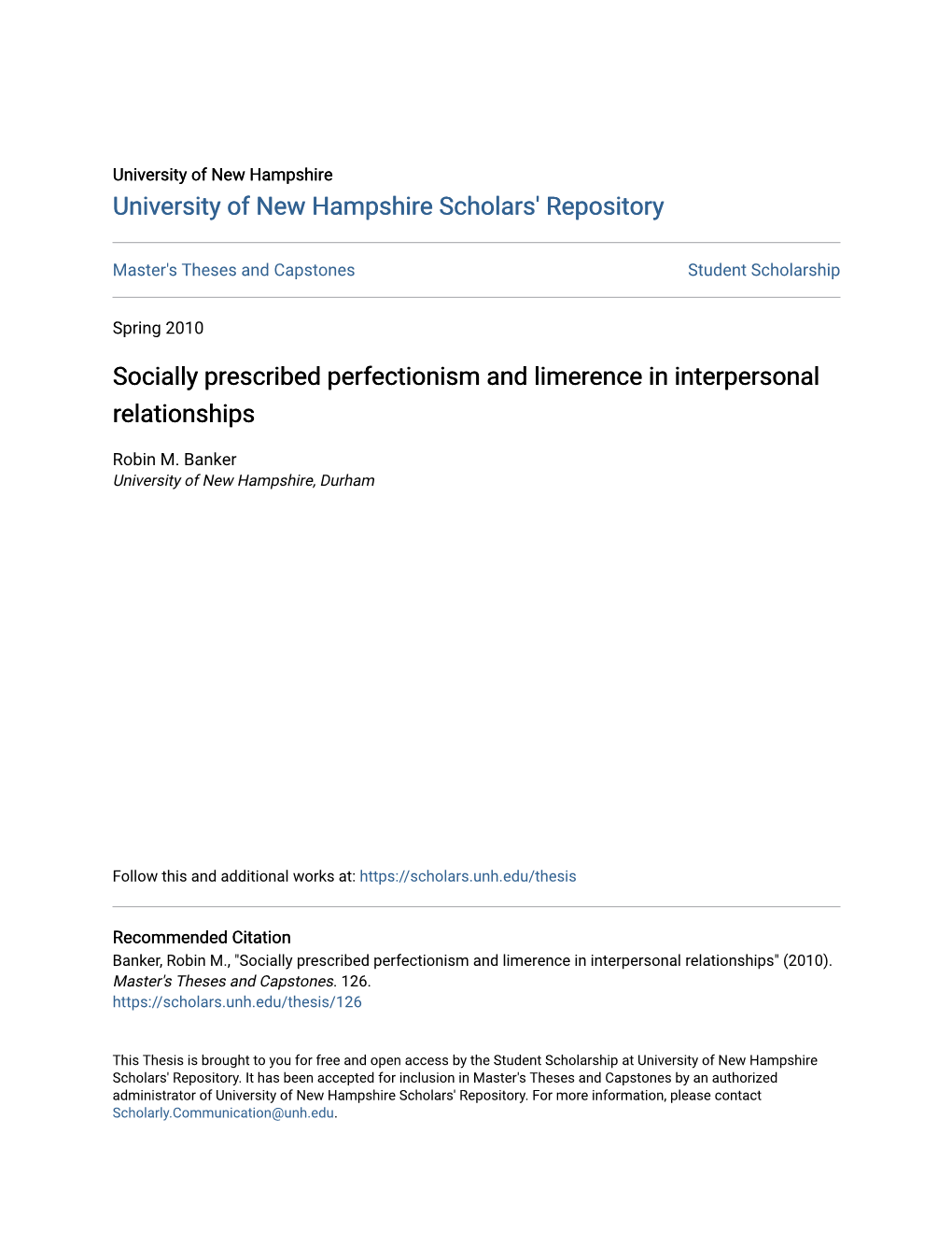 Socially Prescribed Perfectionism and Limerence in Interpersonal Relationships