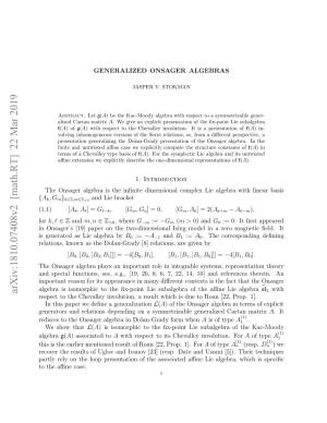 Generalized Onsager Algebras (See, E.G., [2, 15] and References Therein)