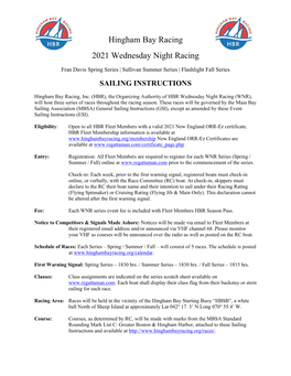 Hingham Bay Racing 2021 Wednesday Night Racing