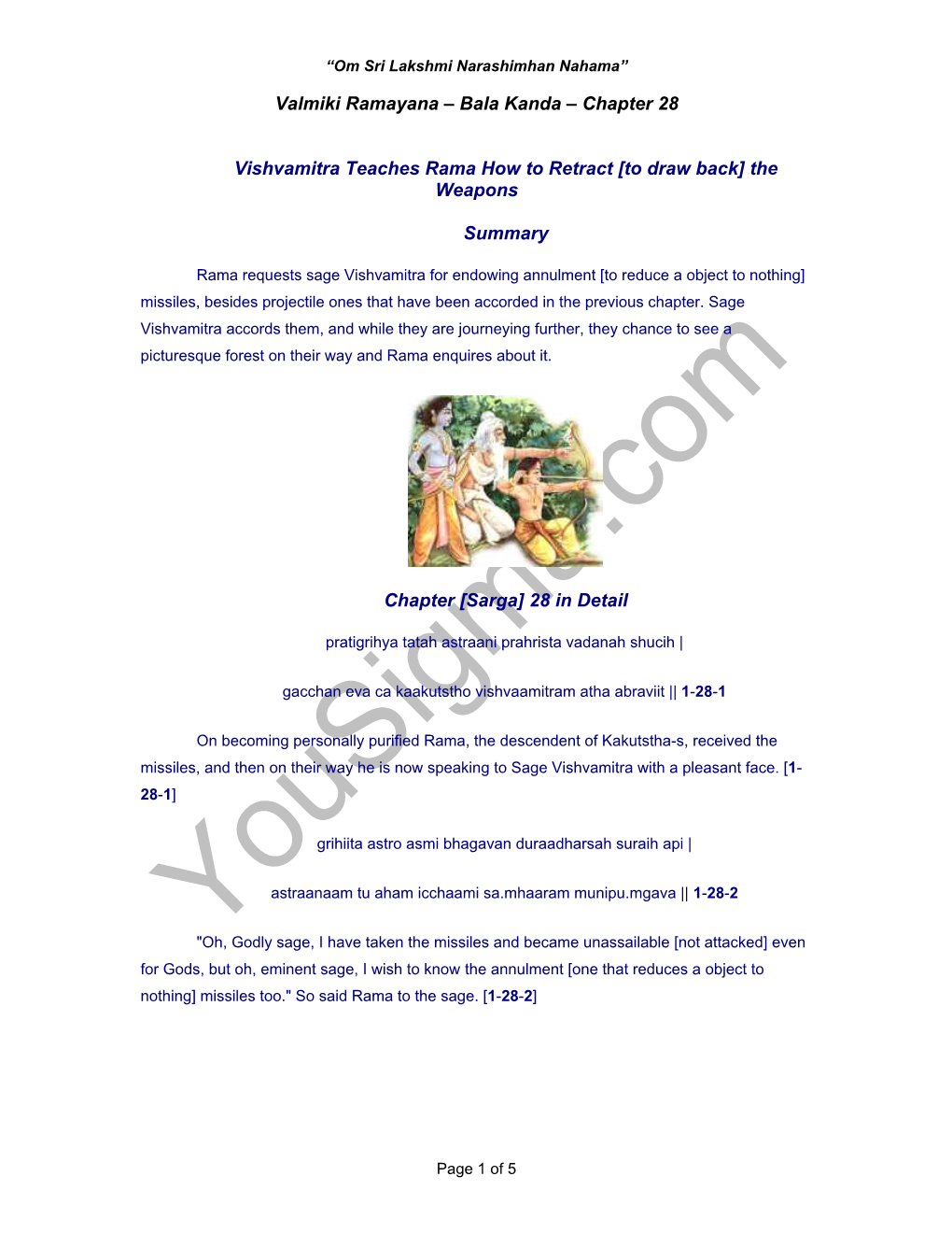 Valmiki Ramayana – Bala Kanda – Chapter 28 Vishvamitra Teaches