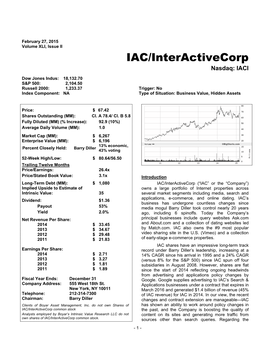 IAC/Interactivecorp Nasdaq: IACI