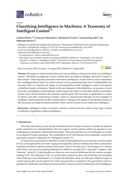 Classifying Intelligence in Machines: a Taxonomy of Intelligent Control †