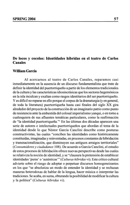Identidades Híbridas En El Teatro De Carlos Canales William García Al