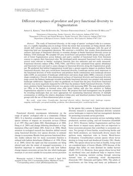 Different Responses of Predator and Prey Functional Diversity to Fragmentation