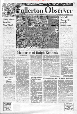 Memories of Ralph Kennedy There Been Any Sulfur-Like Odors? Voters Choose