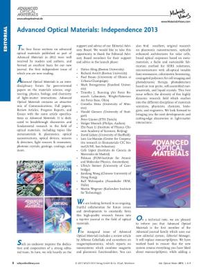 Advanced Optical Materials: Independence 2013
