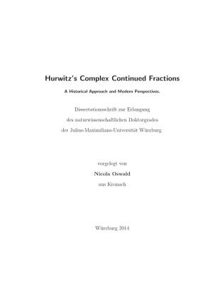 Hurwitz's Complex Continued Fractions