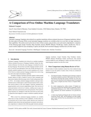 A Comparison of Free Online Machine Language Translators Mahesh Vanjani Jesse H