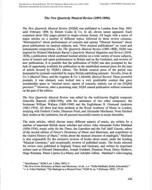 The New Quarterly Musical Review (1893-1896) Copyright © 2003 RIPM Consortium Ltd Répertoire International De La Presse Musicale (