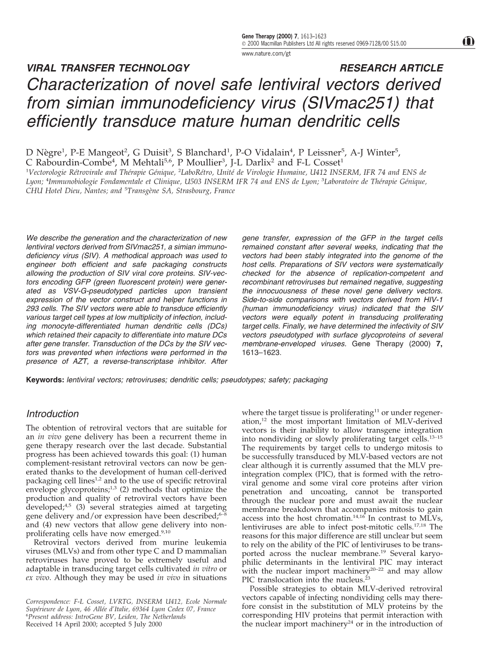 (Sivmac251) That Efficiently Transduce Mature Human Dendritic Cells