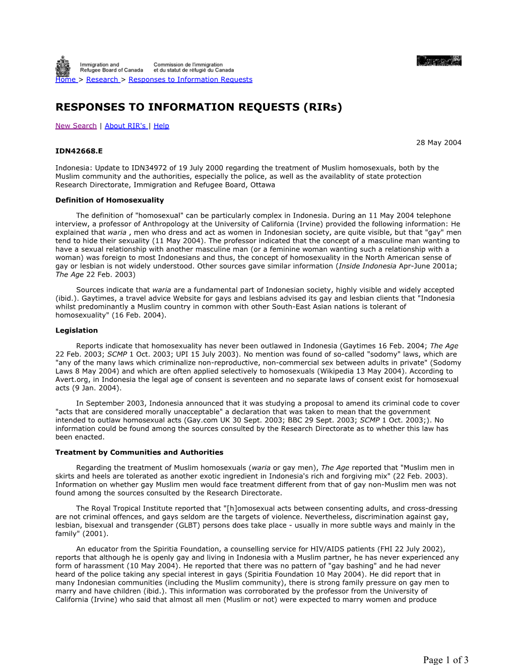 Indonesia: Update to IDN34972 of 19 July 2000 Regarding the Treatment