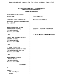 In Re: BP P.L.C. Securities Litigation 10-MD-02185-Second Amended