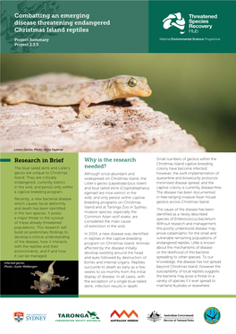 Combatting an Emerging Disease Threatening Endangered Christmas Island Reptiles