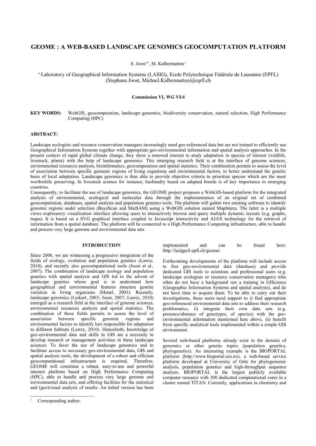 Geome : a Web-Based Landscape Genomics Geocomputation Platform