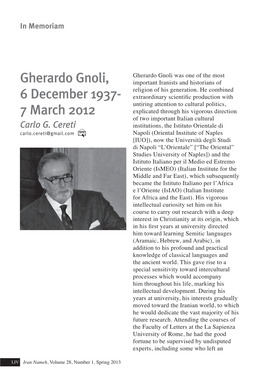 Gherardo Gnoli, 6 December 1937