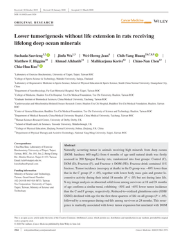 Lower Tumorigenesis Without Life Extension in Rats Receiving Lifelong Deep Ocean Minerals