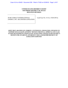 Case 4:14-Cv-03428 Document 359 Filed in TXSD on 01/09/19 Page 1 of 67