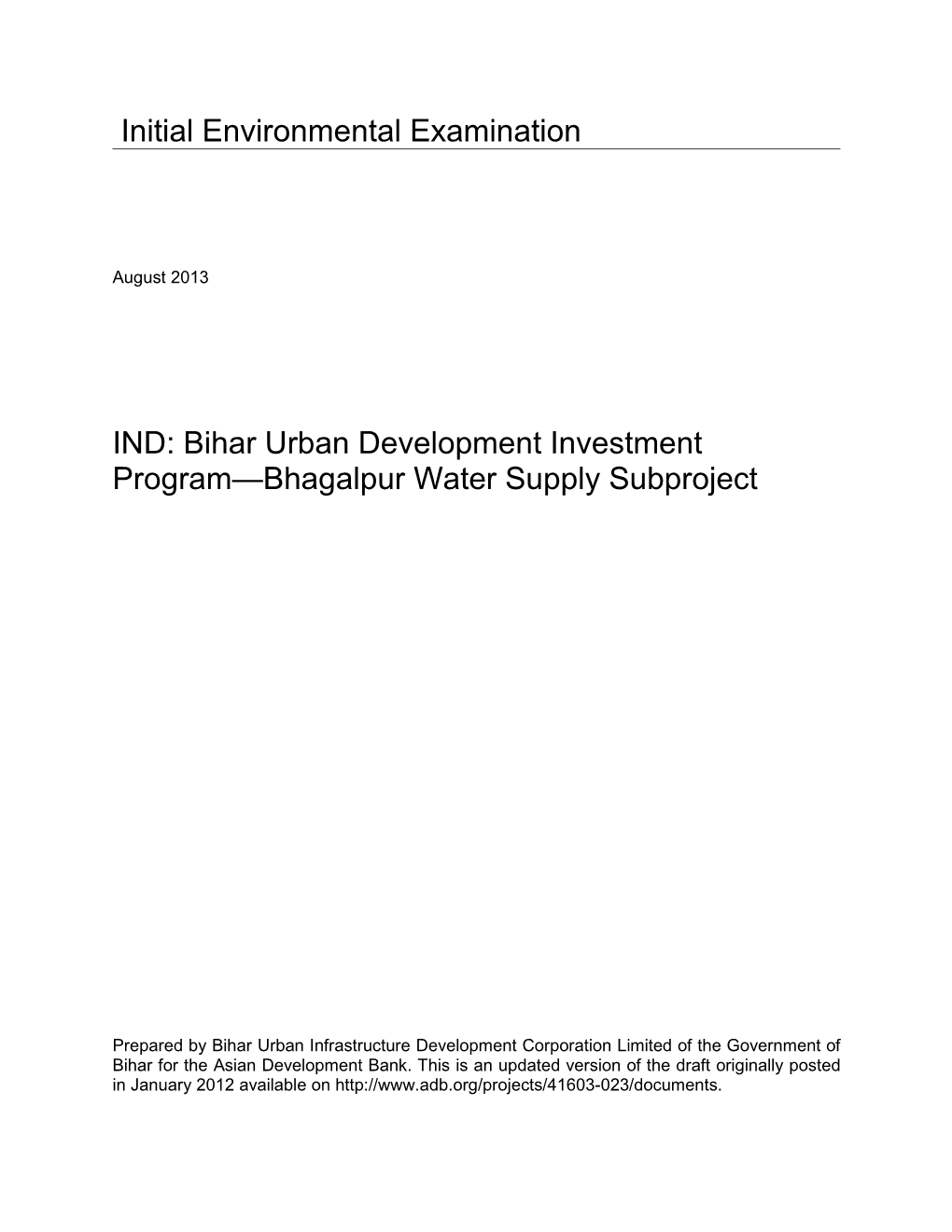 Initial Environmental Examination IND: Bihar Urban Development