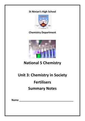 N5 Chemistry Unit 3 Fertiliser Summary Notes