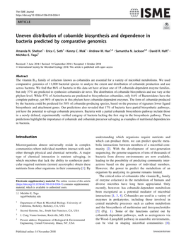 Uneven Distribution of Cobamide Biosynthesis and Dependence in Bacteria Predicted by Comparative Genomics