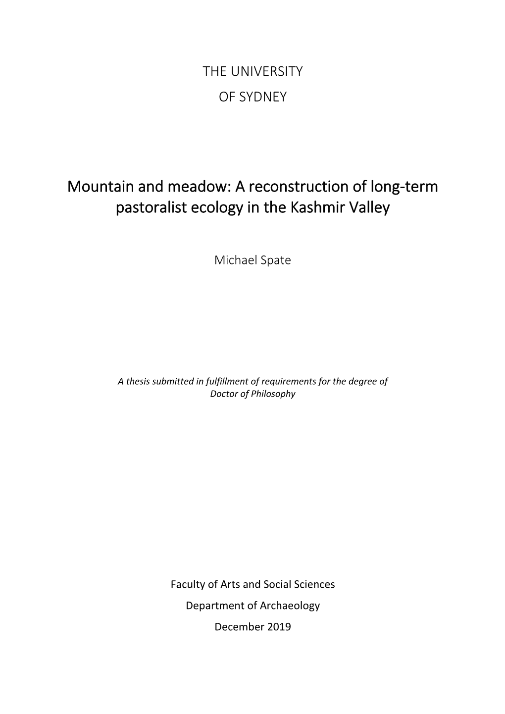A Reconstruction of Long-Term Pastoralist Ecology in the Kashmir Valley