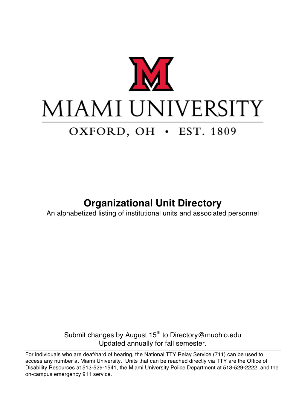 Organizational Unit Directory an Alphabetized Listing of Institutional Units and Associated Personnel