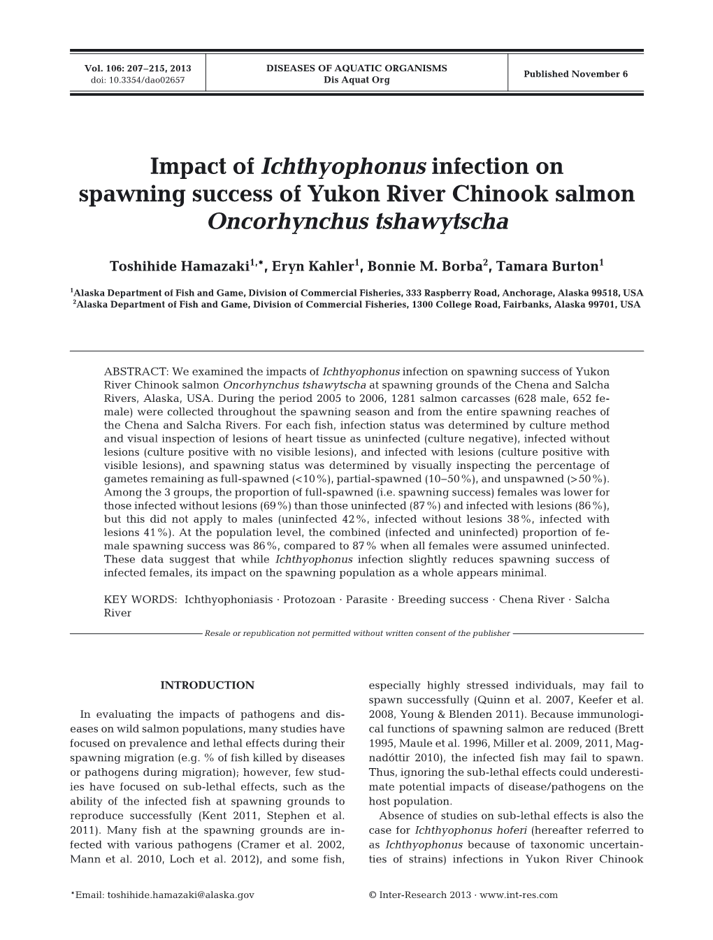 Disease of Aquatic Organisms 106:207