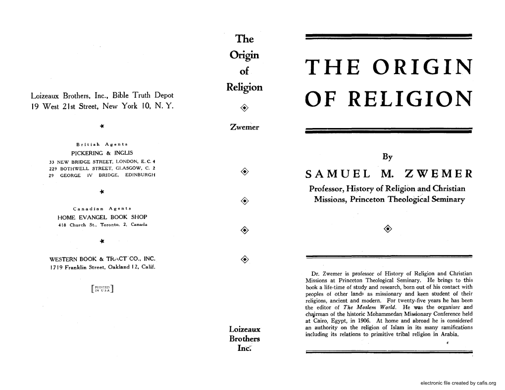 The Origin of Religion, 3Rd