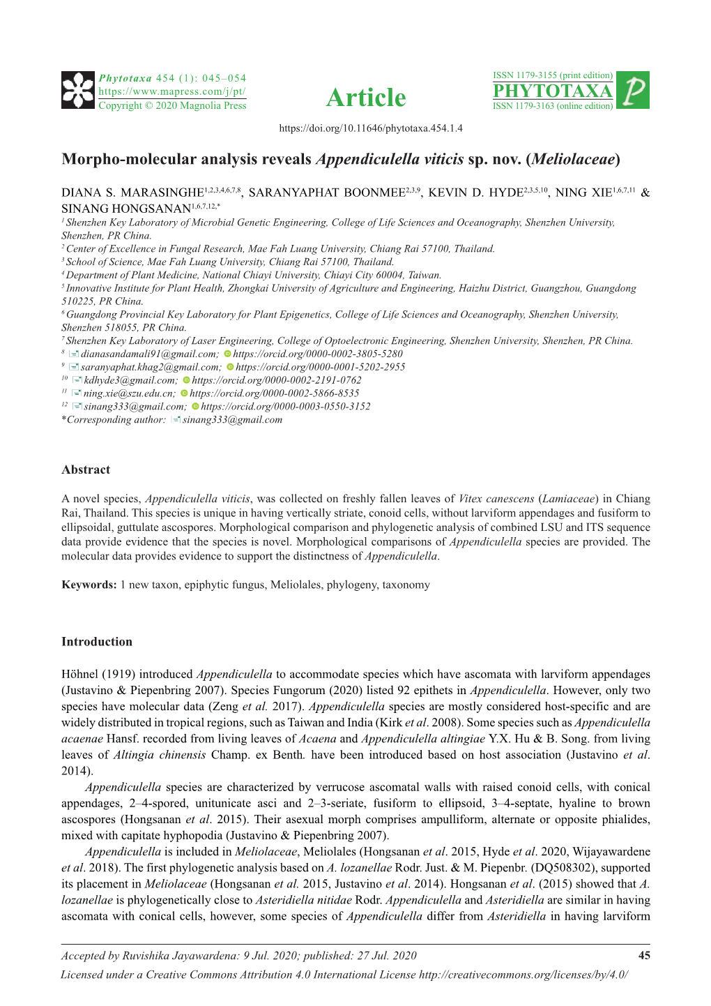 Morpho-Molecular Analysis Reveals Appendiculella Viticis Sp. Nov