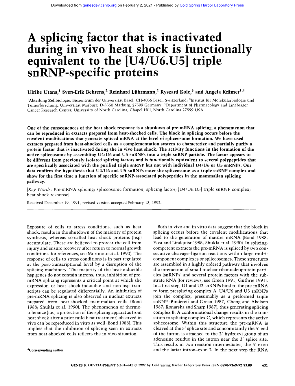 Triple Snrnp-Specific Proteins