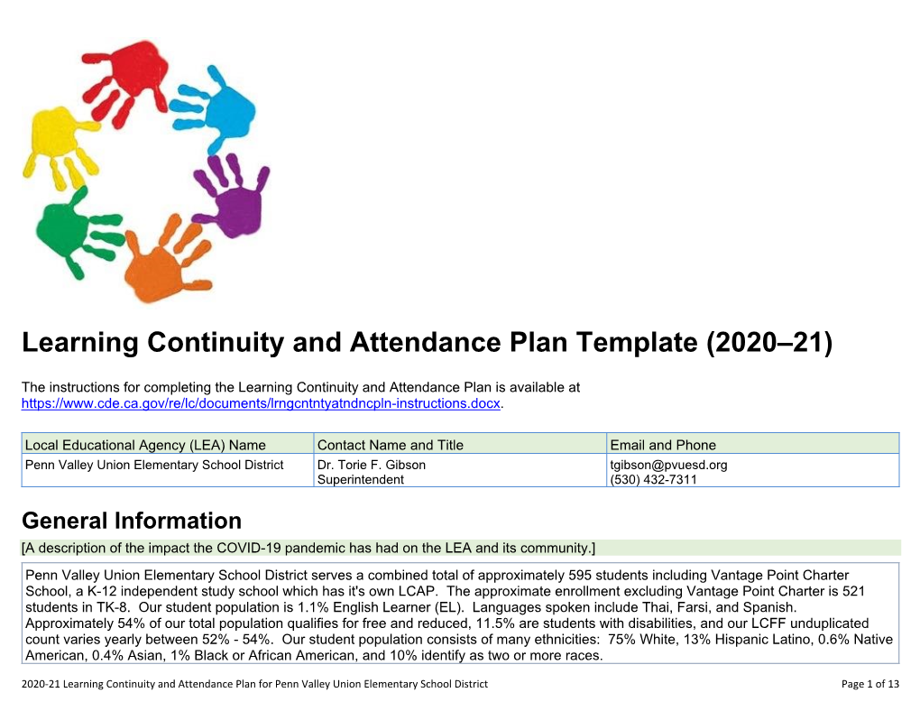 2020-21 Learning Continuity and Attendance Plan for Penn Valley Union Elementary School District Page 1 of 13