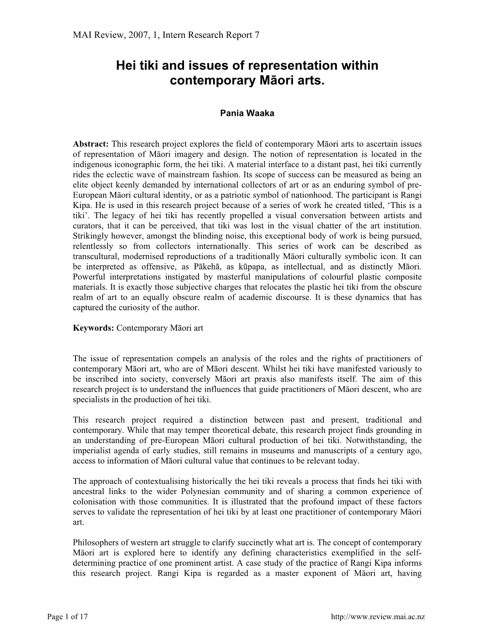 Hei Tiki and Issues of Representation Within Contemporary Māori Arts