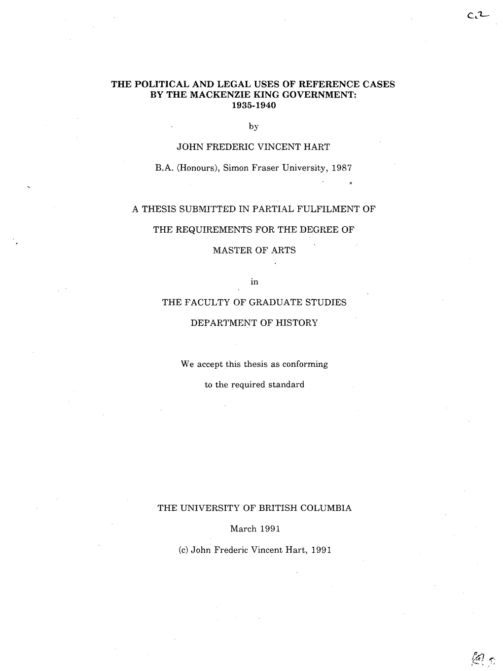 The Political and Legal Uses of Reference Cases by the Mackenzie King Government: 1935-1940