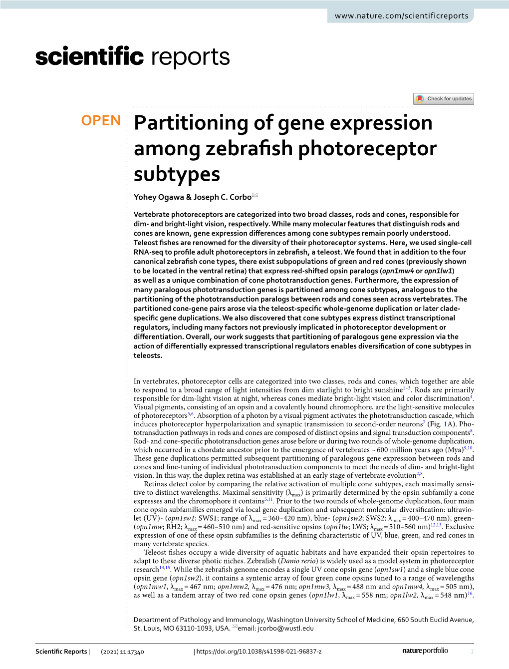 Partitioning of Gene Expression Among Zebrafish Photoreceptor