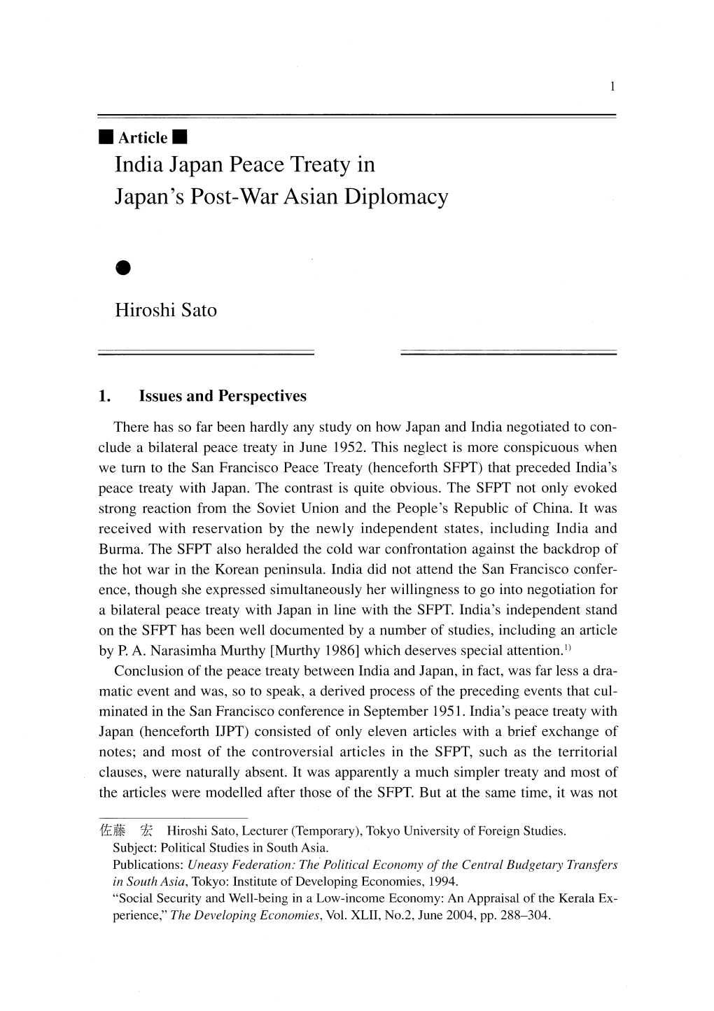 India Japan Peace Treaty in Japan's Post-War Asian Diplomacy