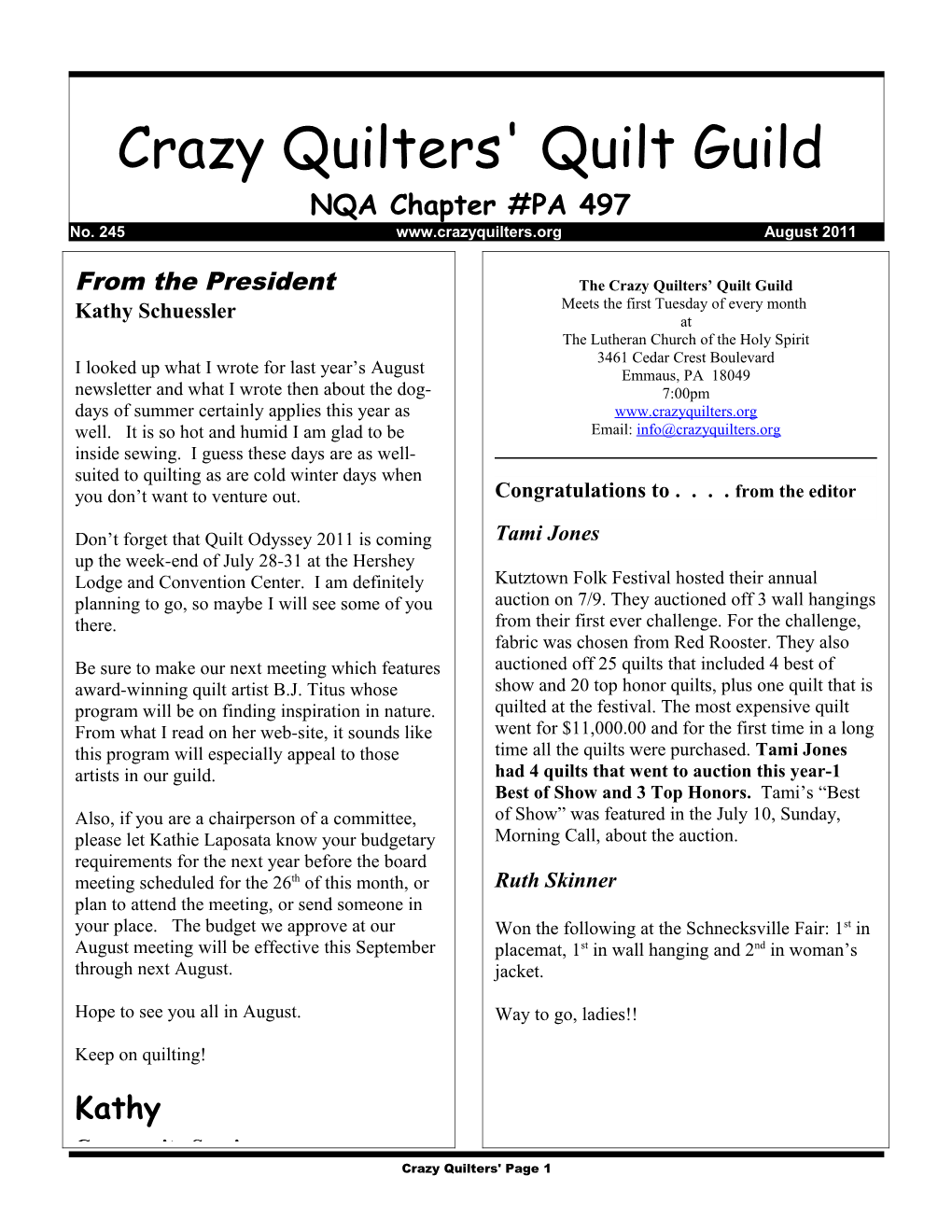 Crazy Quilters' Quilt Guild